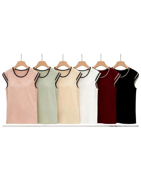 Ärmellose Bluse mit kontrastierender Borte