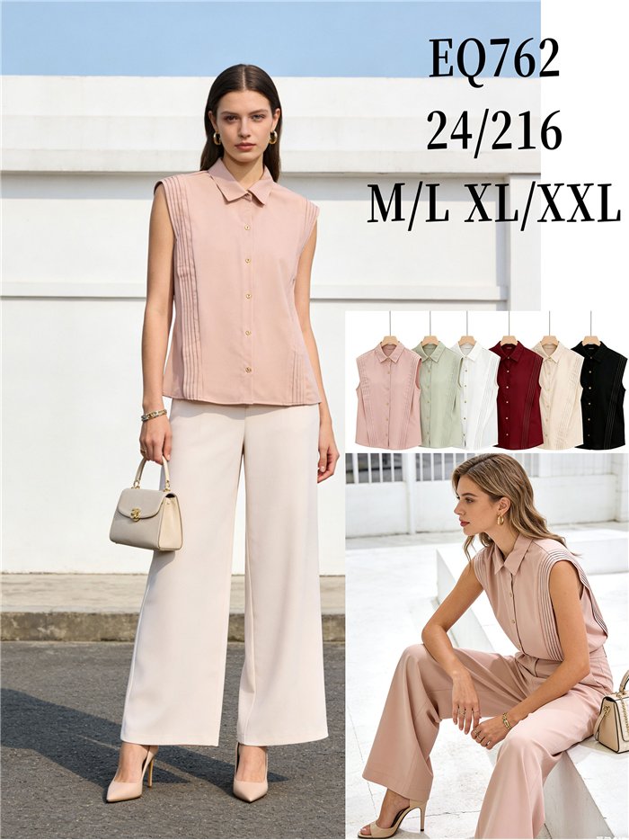 Camisa sin mangas con pliegues