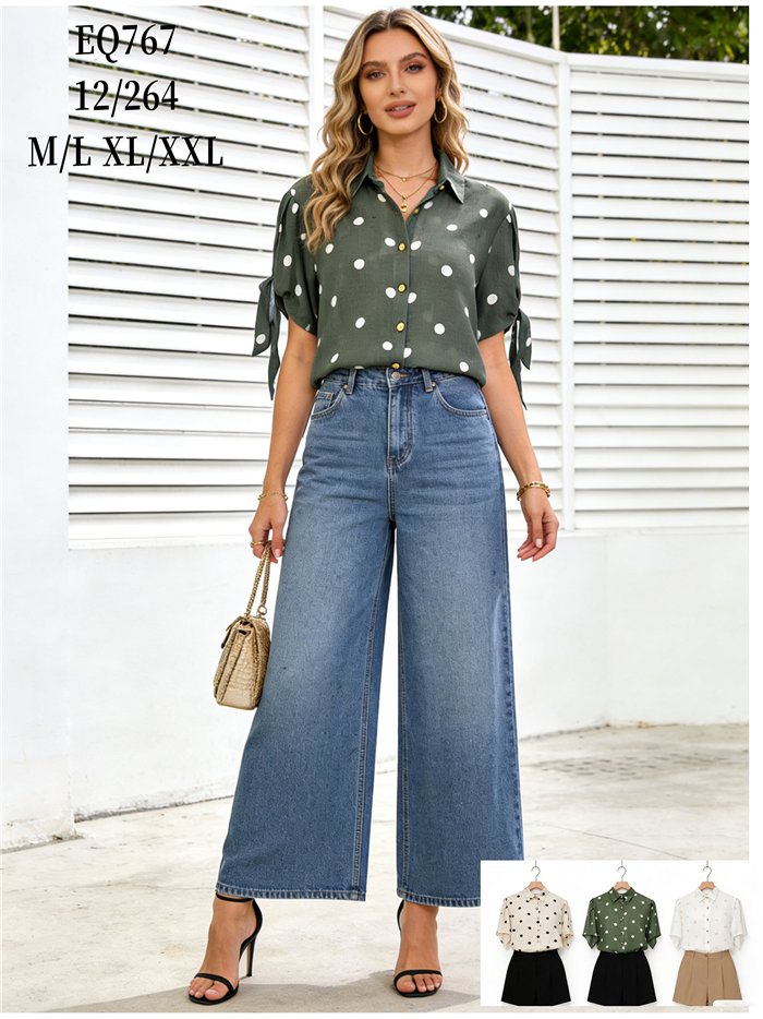 Camisa lunares con mangas lazos