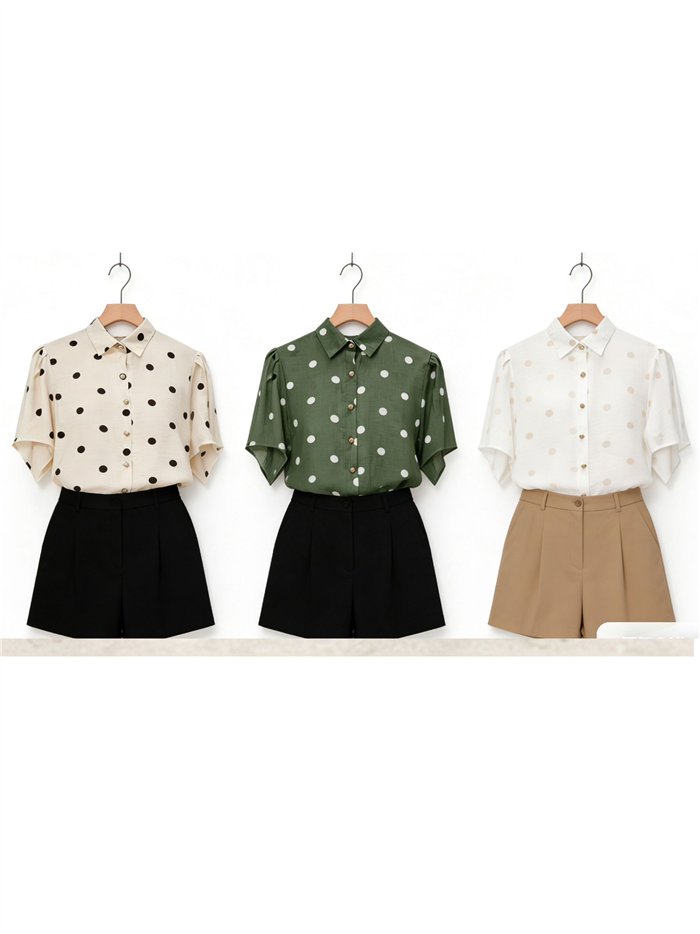 Camisa lunares con mangas lazos