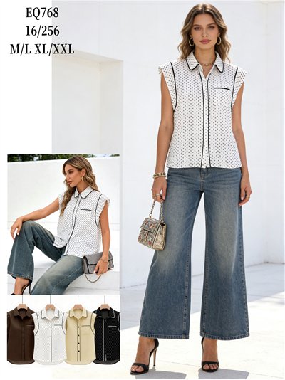 Camisa sin mangas lunares con vivo en contraste 2