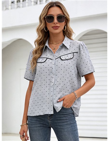 Gepunktetes Hemd mit kontrastierender Borte