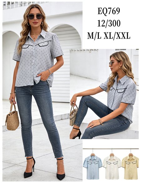 Gepunktetes Hemd mit kontrastierender Borte