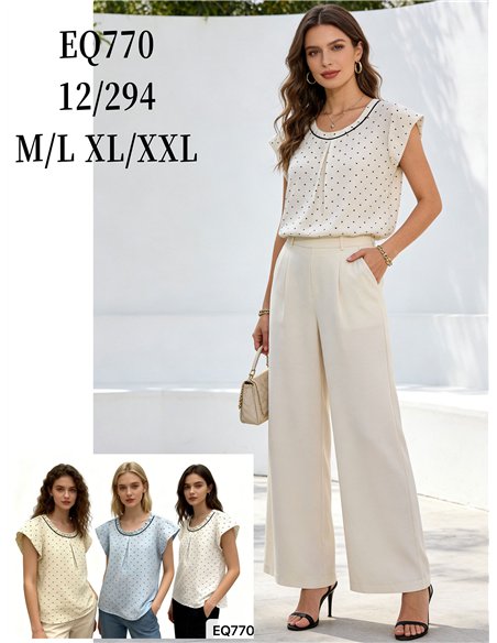 Chemisier à pois avec bordure contrastante