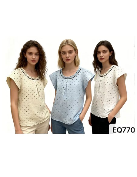 Chemisier à pois avec bordure contrastante