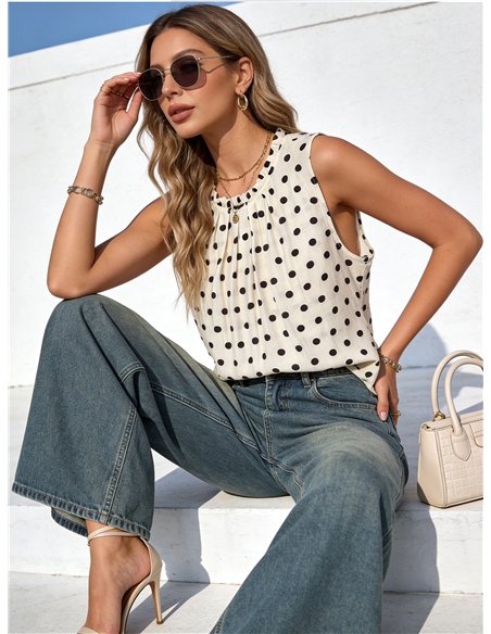 Blusa lunares con cuello fruncido