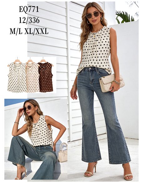 Blusa lunares con cuello fruncido