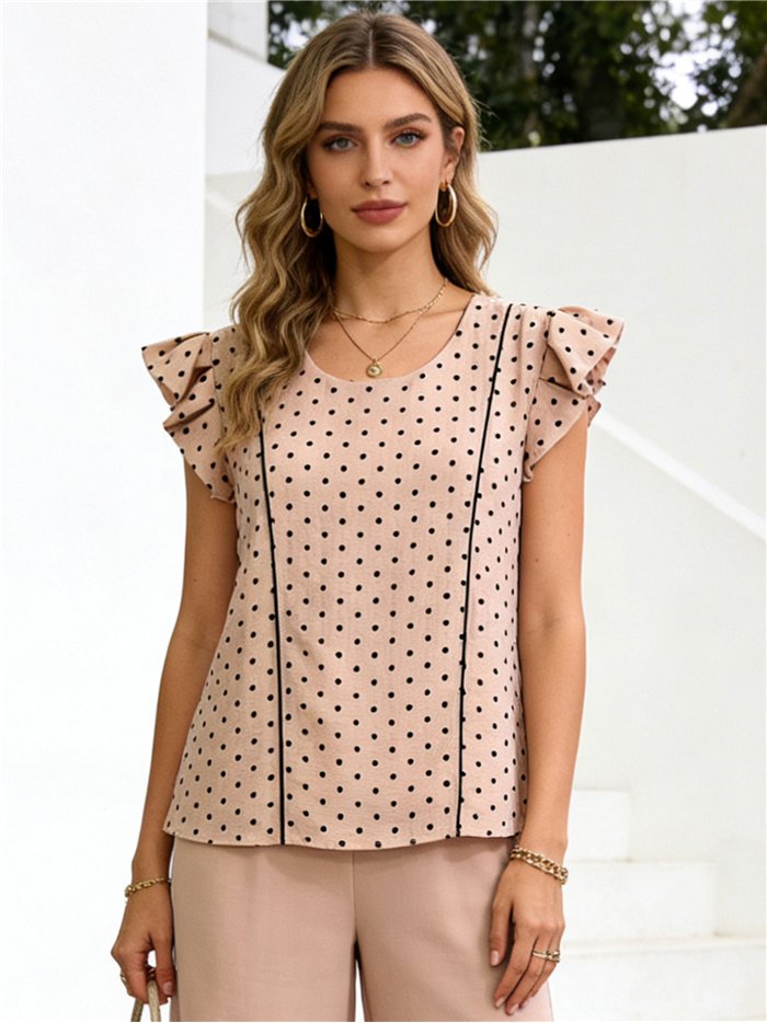 Bluse mit Polka-Dots und Rüschen