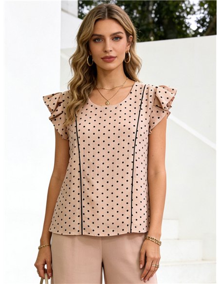 Bluse mit Polka-Dots und Rüschen