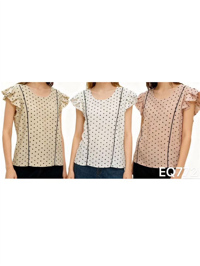 Bluse mit Polka-Dots und Rüschen