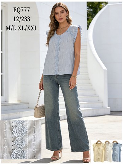 Blusa calada con guipur manga volantes 2