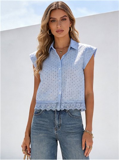 Camisa calada sin mangas con encaje