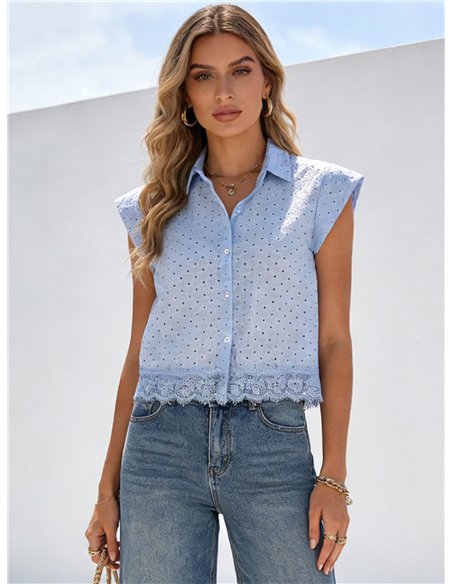 Camisa calada sin mangas con encaje