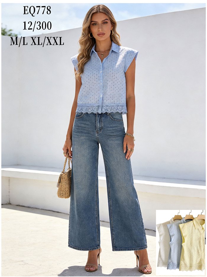 Camisa calada sin mangas con encaje