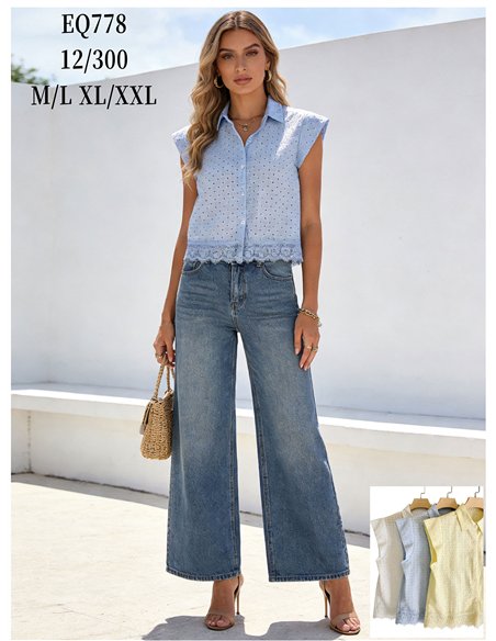 Camisa calada sin mangas con encaje