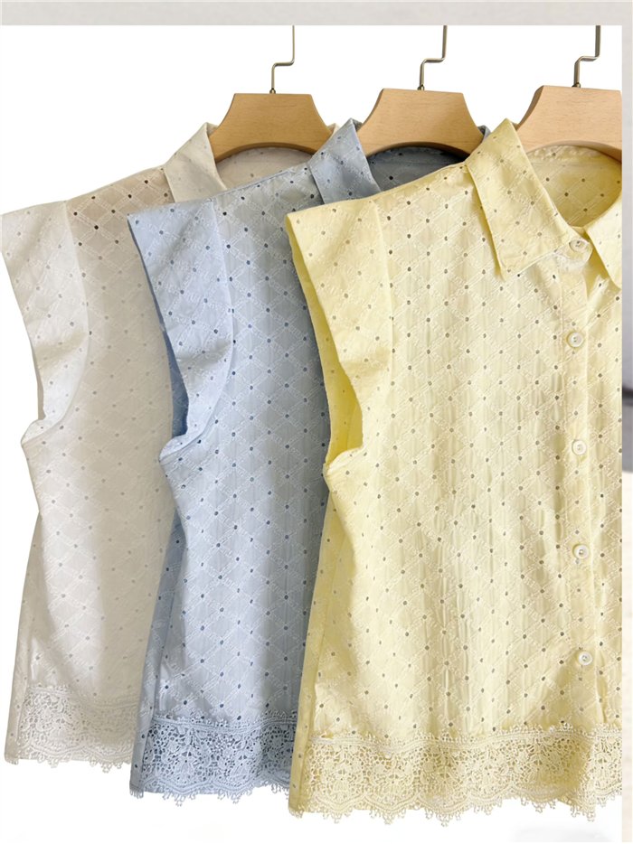 Camisa calada sin mangas con encaje