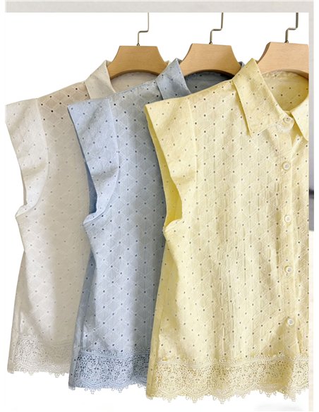 Camisa calada sin mangas con encaje