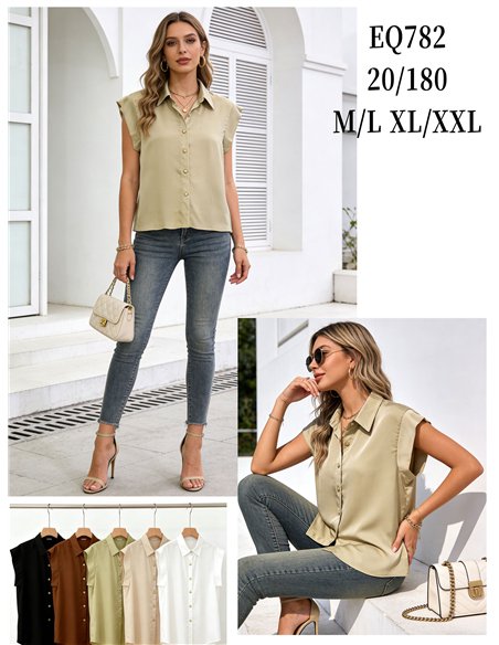 Camisa satinada sin mangas botones dorados