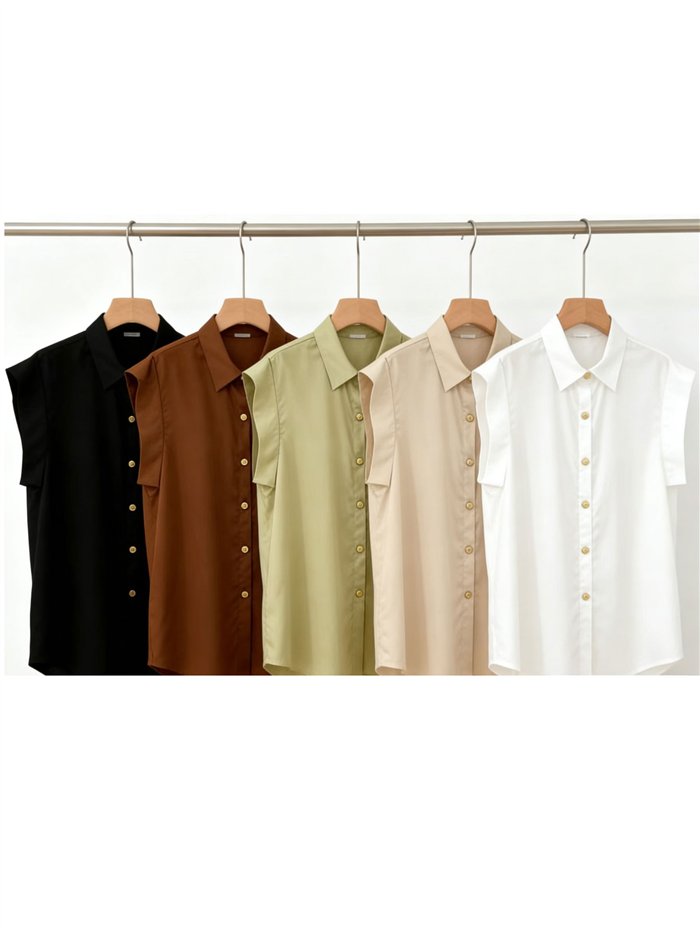 Camisa satinada sin mangas botones dorados