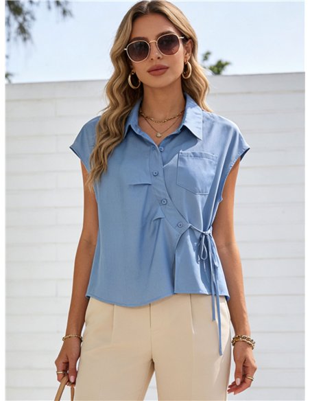 Camisa cruzada sin mangas con lazada