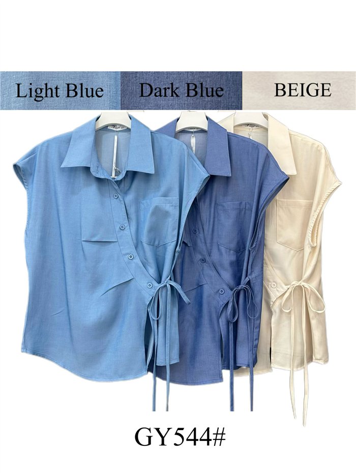 Camisa cruzada sin mangas con lazada