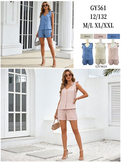 Conjunto de top de lazos en hombros y short 2