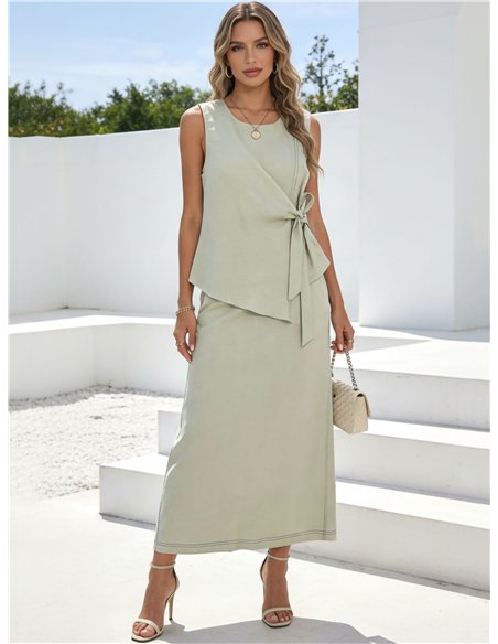 Ensemble blouse asymétrique à nouer sur le côté et jupe midi