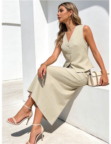 Conjunto de chaleco y falda midi