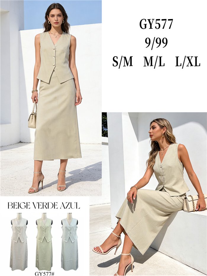 Conjunto de chaleco y falda midi