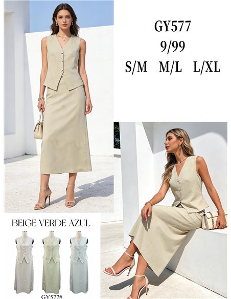 Conjunto de chaleco y falda midi