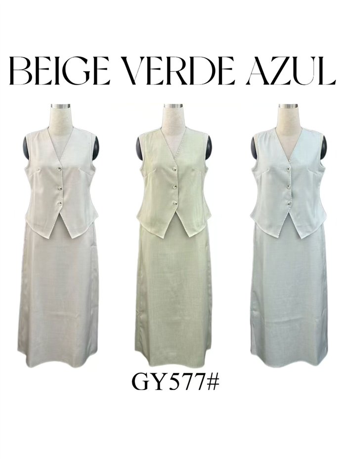 Conjunto de chaleco y falda midi