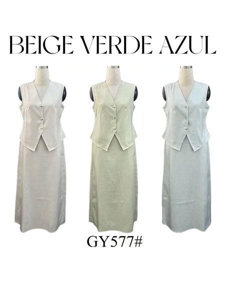 Conjunto de chaleco y falda midi