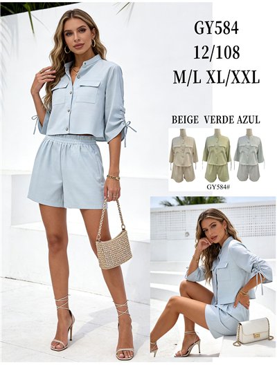 Conjunto de camisa cropped bolsillo y short 2