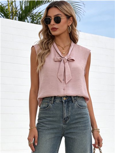 Blusa sin mangas con lazada al cuello