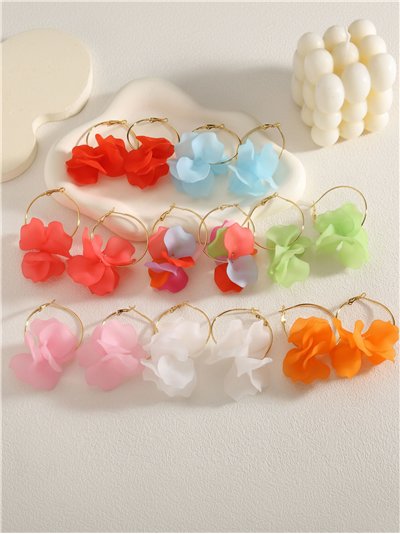 Pendientes de aro con flor mate