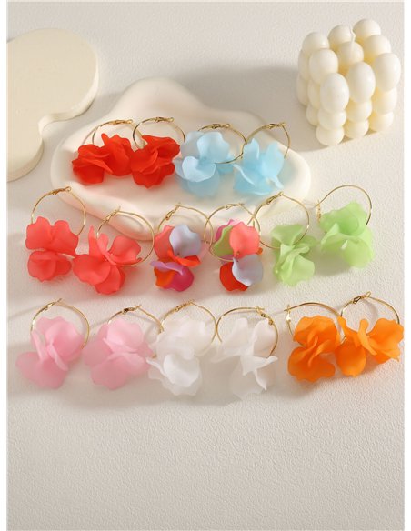 Pendientes de aro con flor mate