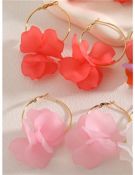 Pendientes de aro con flor mate