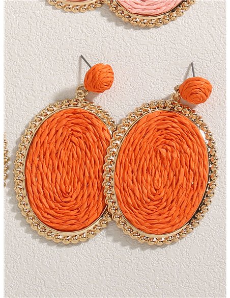 Pendientes ovalados de rafia con borde dorado