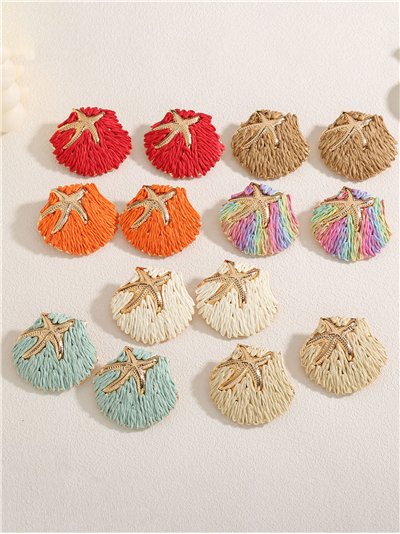 Pendientes concha de rafia con estrella de mar