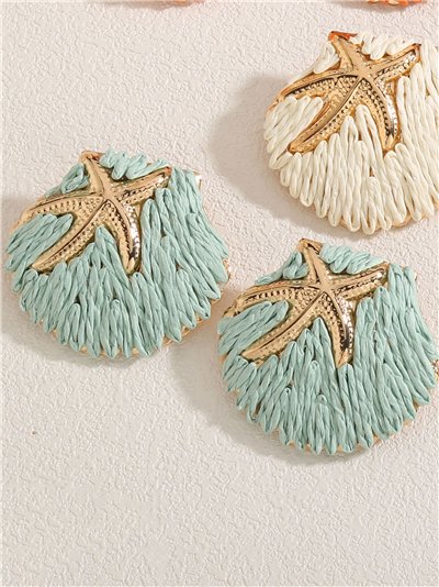 Pendientes concha de rafia con estrella de mar 2