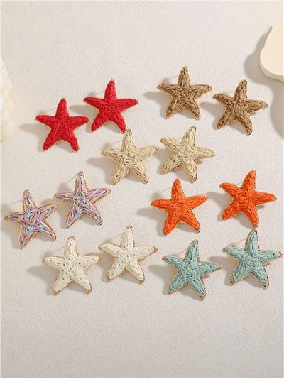 Pendientes estrella de rafia con borde dorado