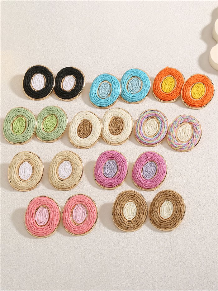 Boucles d'oreilles rondes en raphia bicolore