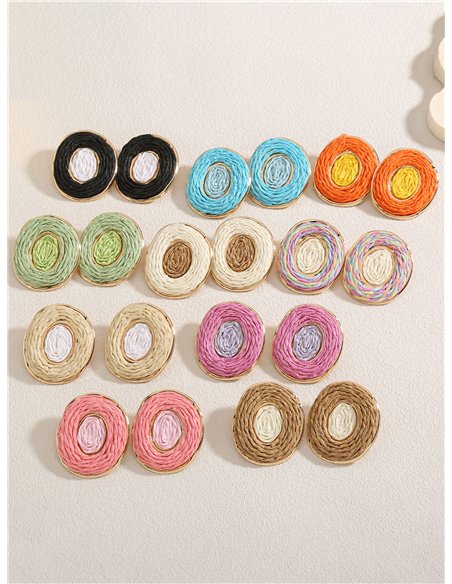 Boucles d'oreilles rondes en raphia bicolore
