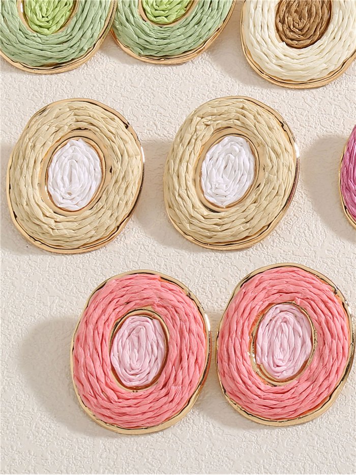 Boucles d'oreilles rondes en raphia bicolore