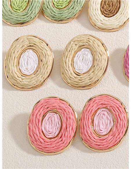 Boucles d'oreilles rondes en raphia bicolore