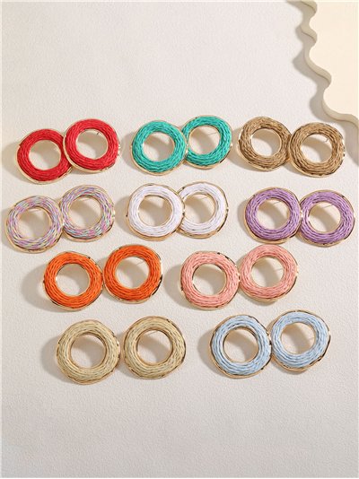 Boucles d'oreilles créoles rondes en raphia avec bordure dorée
