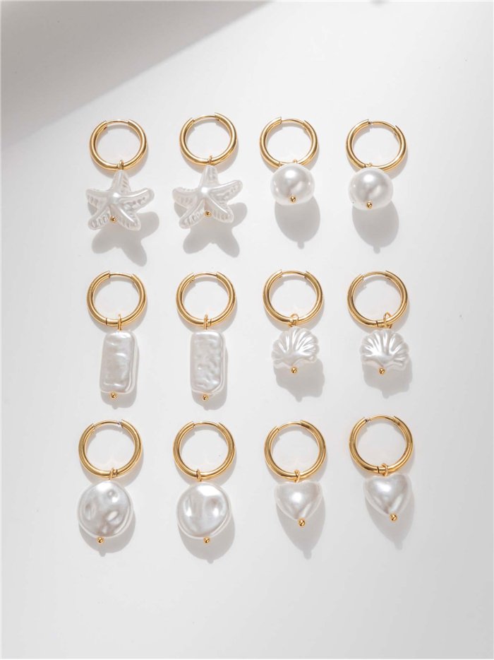 Pendientes aro con charms marinos de perla