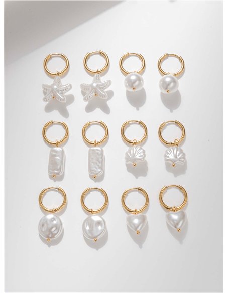 Pendientes aro con charms marinos de perla
