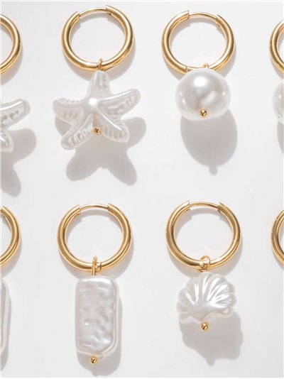 Pendientes aro con charms marinos de perla 2