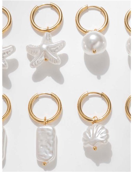 Pendientes aro con charms marinos de perla